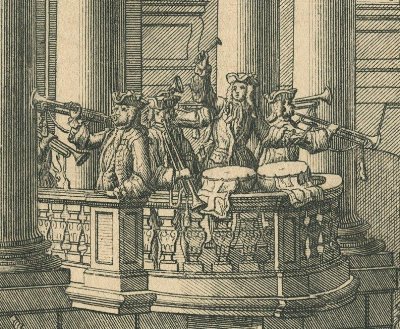 MV  Festarchitektur, 1741  Salomon Kleiner, Augsburg 1741_Trompeterchor~1