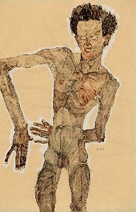 schiele grimassierendes aktselbstbildnis v~1